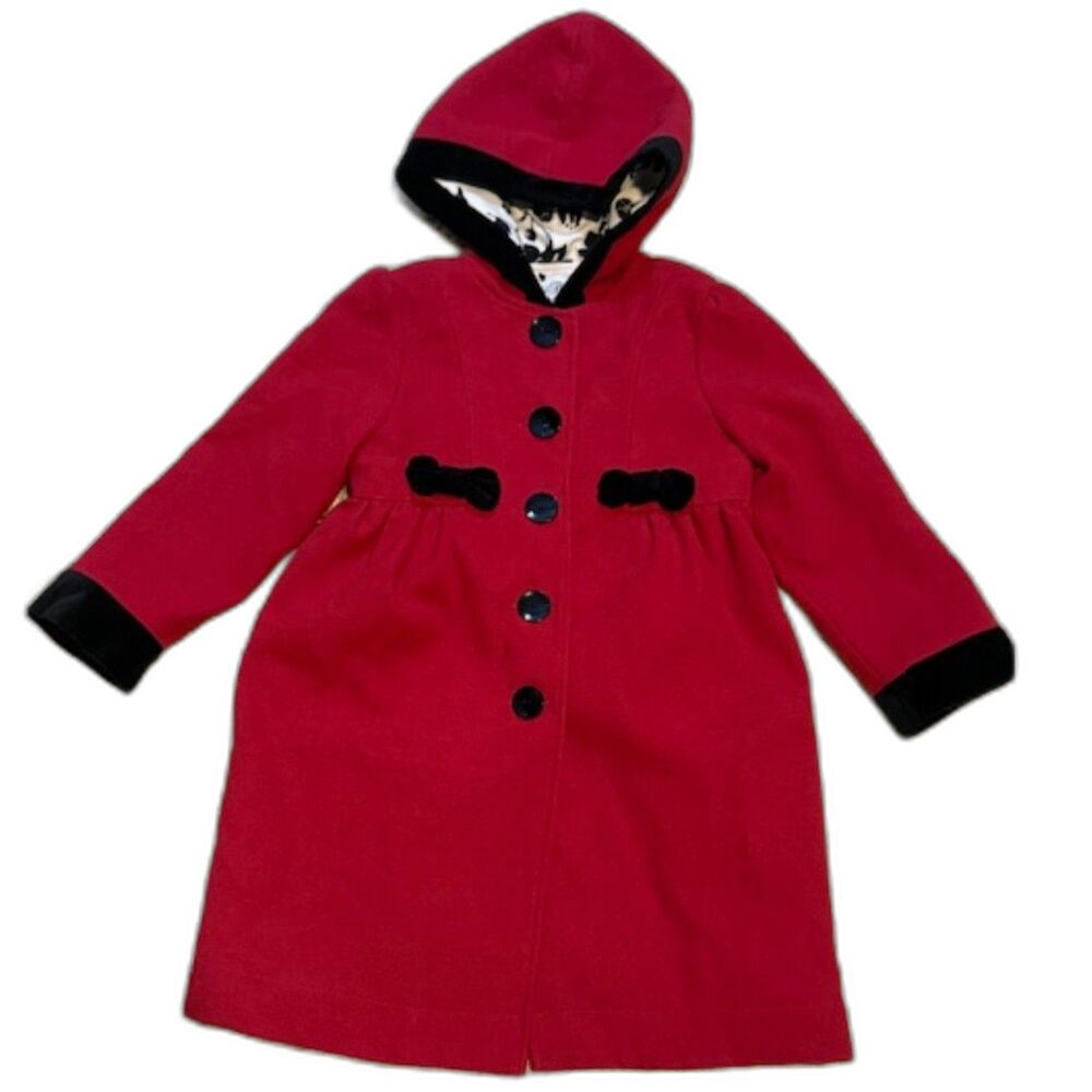 Polly Flinders‎ Red Hooded Velvet Bow Dress Coat 4T Classic